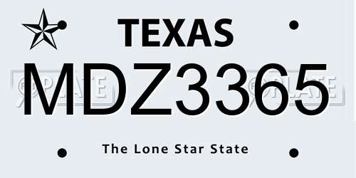 MDZ3365 Texas License Plate