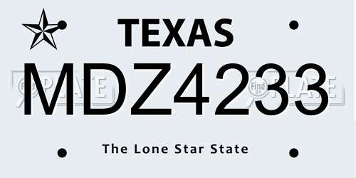 MDZ4233 Texas License Plate