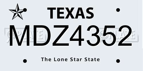 MDZ4352 Texas License Plate