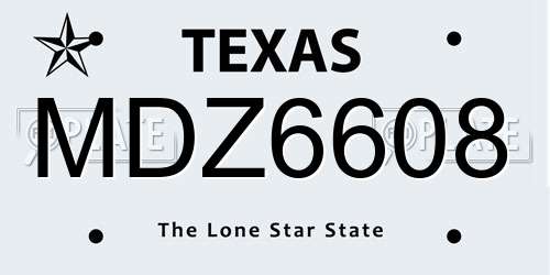 MDZ6608 Texas License Plate