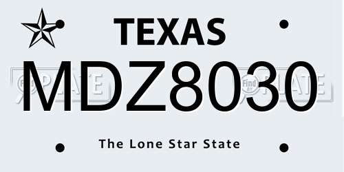 MDZ8030 Texas License Plate