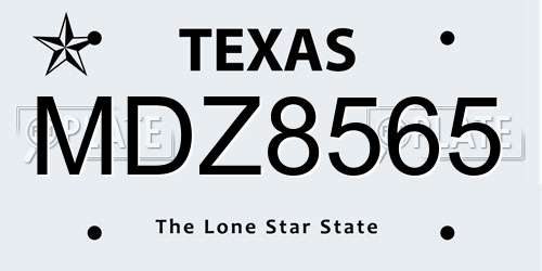 MDZ8565 Texas License Plate