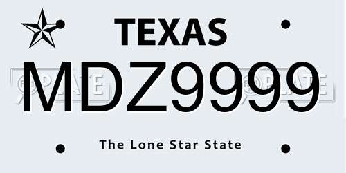 MDZ9999 Texas License Plate