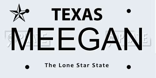 MEEGAN Texas License Plate