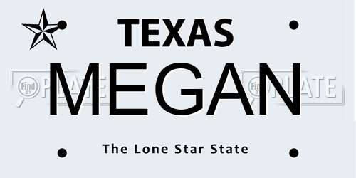 MEGAN Texas License Plate