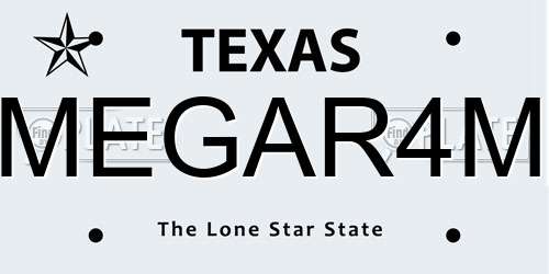 MEGAR4M Texas License Plate