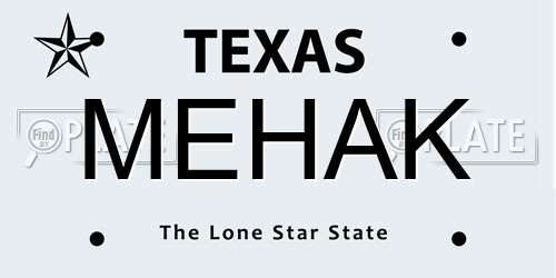 MEHAK Texas License Plate