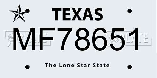 MF78651 Texas License Plate