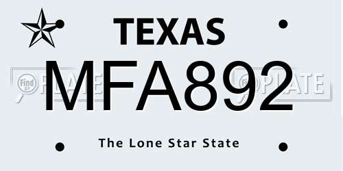 MFA892 Texas License Plate