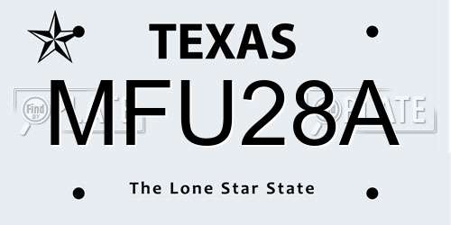 MFU28A Texas License Plate