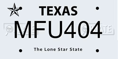 MFU404 Texas License Plate