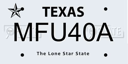 MFU40A Texas License Plate