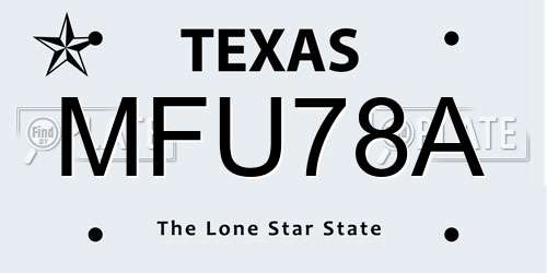 MFU78A Texas License Plate