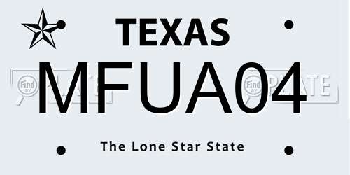 MFUA04 Texas License Plate