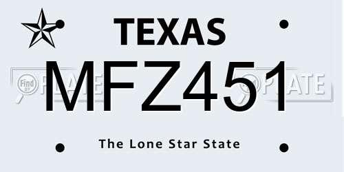 MFZ451 Texas License Plate