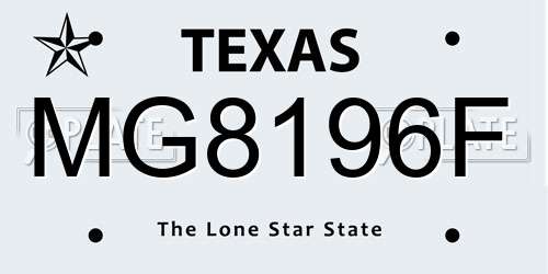 MG8196F Texas License Plate