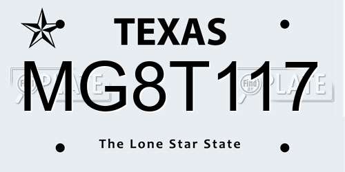 MG8T117 Texas License Plate