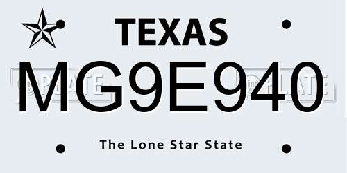 MG9E940 Texas License Plate