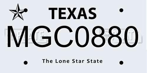 MGC0880 Texas License Plate
