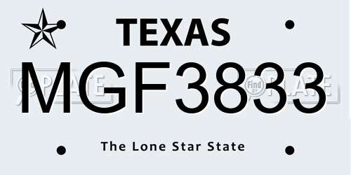 MGF3833 Texas License Plate