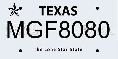 MGF8080 Texas License Plate
