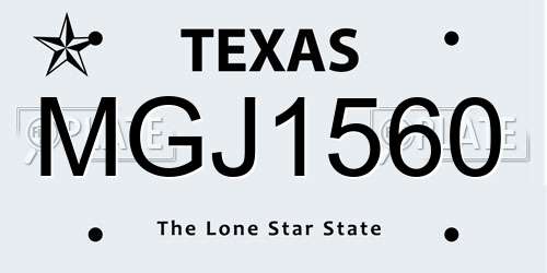 MGJ1560 Texas License Plate