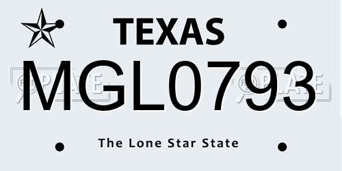 MGL0793 Texas License Plate