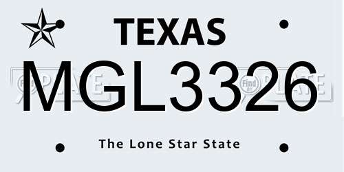 MGL3326 Texas License Plate