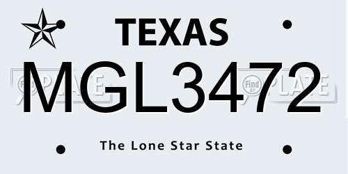 MGL3472 Texas License Plate
