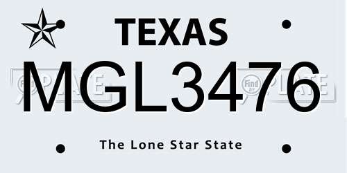 MGL3476 Texas License Plate