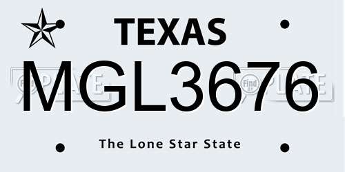 MGL3676 Texas License Plate