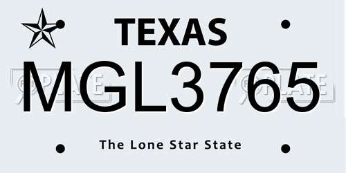 MGL3765 Texas License Plate