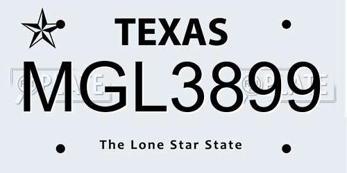 MGL3899 Texas License Plate