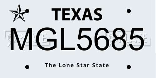 MGL5685 Texas License Plate
