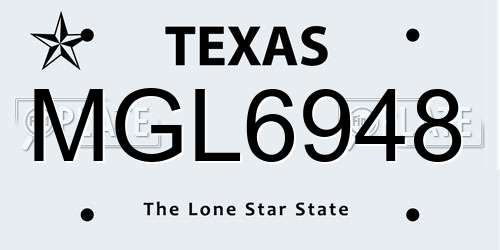 MGL6948 Texas License Plate
