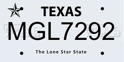 MGL7292 Texas License Plate