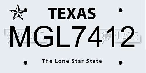 MGL7412 Texas License Plate