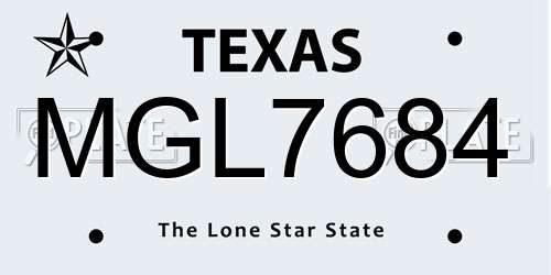 MGL7684 Texas License Plate