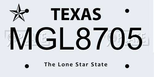 MGL8705 Texas License Plate