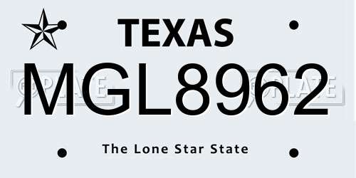 MGL8962 Texas License Plate