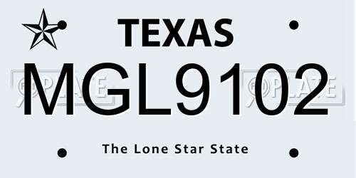 MGL9102 Texas License Plate