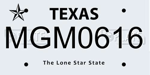 MGM0616 Texas License Plate