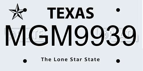 MGM9939 Texas License Plate