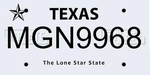 MGN9968 Texas License Plate