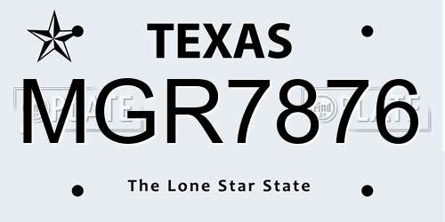 MGR7876 Texas License Plate