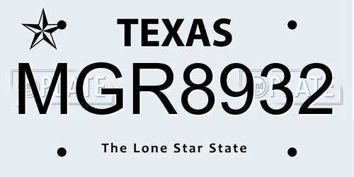 MGR8932 Texas License Plate