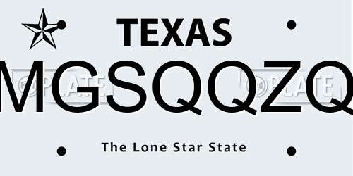 MGSQQZQ Texas License Plate