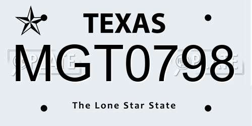 MGT0798 Texas License Plate