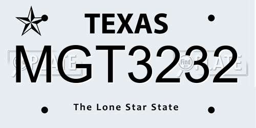 MGT3232 Texas License Plate