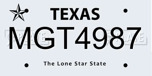MGT4987 Texas License Plate